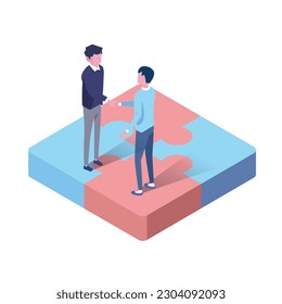 ilustración isométrica vectorial de los equipos con rompecabezas