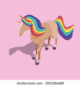 Vector isometric illustration of Unicorn. Perfect for web design, children decor, mobile phone application, computer games, animation.