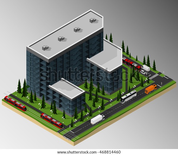 Vector isometric\
illustration of urban infrastructure element after the completion\
of construction works.