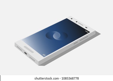 Vector isometric illustration. White smartphone mockup on white background.