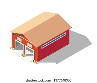 Vector isometric industrial building. Factory warehouse infographic illustration.