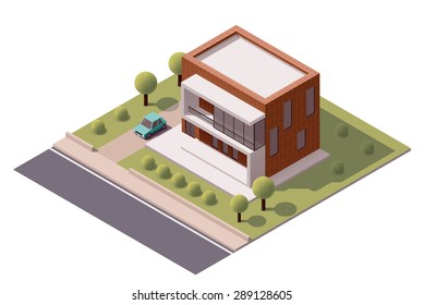 Vector isometric infographic element representing suburban building 