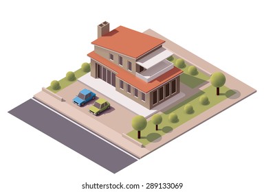 Vector isometric infographic element representing suburban building 