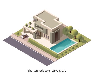 Vector isometric infographic element representing suburban building 