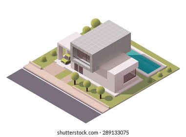 Vector isometric infographic element representing suburban building 