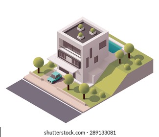 Vector isometric infographic element representing suburban building 