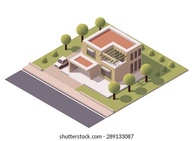 Vector isometric infographic element representing suburban building 