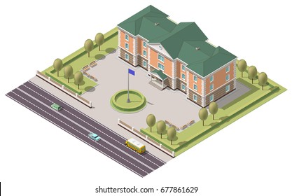 Vector isometric infographic element or university building. Flat illustration on white background