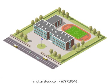 Vector Isometric Infographic Element Or University Building. Flat Illustration On White Background