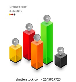 Vector isometric infographic elements. 3d illustration, graphical display of processes, stages, project. Visual concept of business operation, strategy, dynamics. Creative diagram for presentation