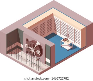 Vector Isometric Interior Of Bank Vault. Financial Or Business Concept