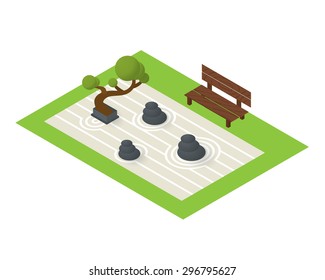 Vector Isometric Japan Bonsai Garden Icon