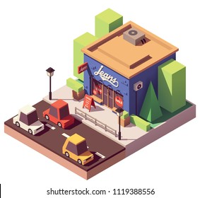 Vector isometric jeans clothes store with signboard