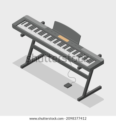 Vector isometric keyboard musical instrument: digital piano with stand and pedal