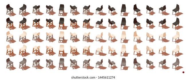 Vector Isometric Kitchen Chair And Bar Stool. Set Of Items To Create A Scene. Low Poly 3d Vector Illustration. Scale Cube.