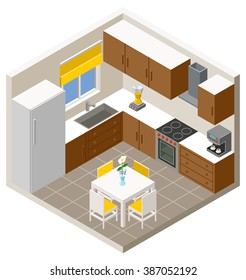 Vector Isometric Kitchen With Furniture