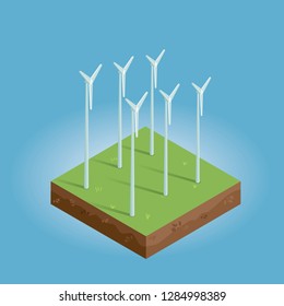 Vector isometric landscape with wind power plants