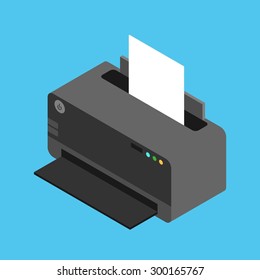Vector isometric laser printer icon in flat style with paper 