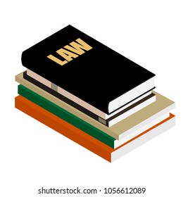 Vector isometric law book icon. Legal judge book stack. Judgment concept