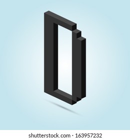 Vector isometric letter. Alphabet D