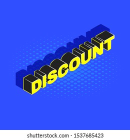 vector isometric lettering mockup discount inscription advertising banner template promotion layout blue background
