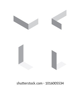 Vector isometric letters L in various foreshortening views. Edge outline alphabet