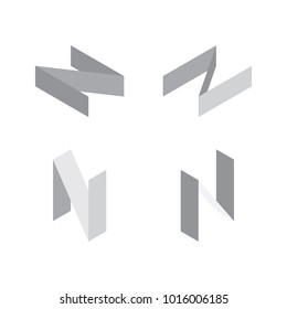 Vector isometric letters N in various foreshortening views. Edge outline alphabet