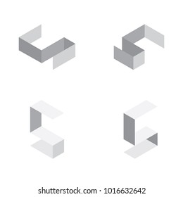 Vector isometric letters S in various foreshortening views. Edge outline alphabet