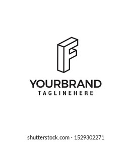 Vector isometric line style F letter logo. 3d company sign
