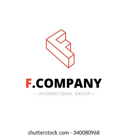 Vector isometric line style F letter logo. 3d company sign