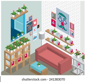 Vector isometric living room