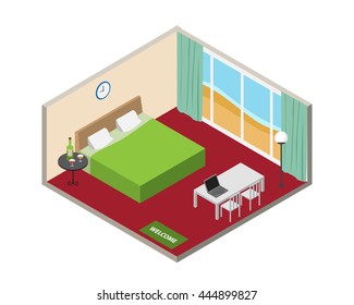 Vector isometric living room at beach hotel