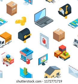 Vector isometric logistics and delivery icons on white pattern or background illustration