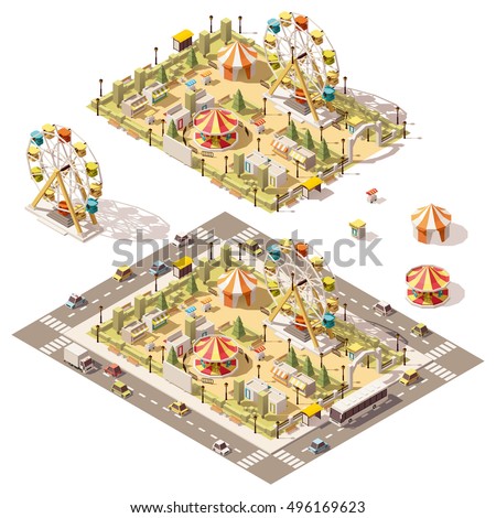 Vector isometric low poly amusement park