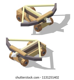 Vector isometric low poly ballista. Siege engine game concept design.