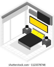 Vector isometric low poly bedroom room icon	