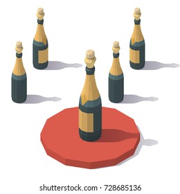 Vector isometric low poly a bottle of sparkling wine. A bottle of sparkling wine from different angles.