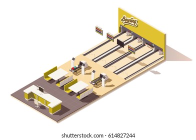 Vector isometric low poly bowling alley