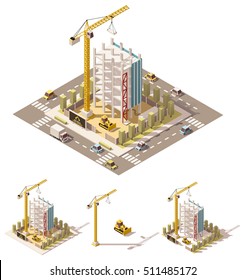 Vector isometric low poly building construction site