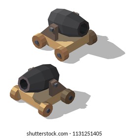 Vector isometric low poly cannon. Siege engine game concept design.