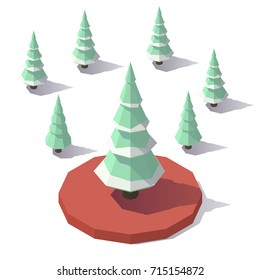 Vector isometric low poly Christmas tree in the snow.