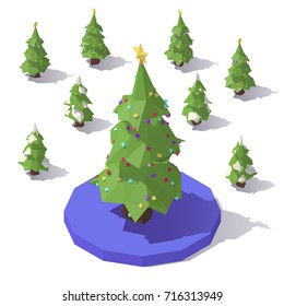 Vector isometric low poly Christmas tree with Star topper.