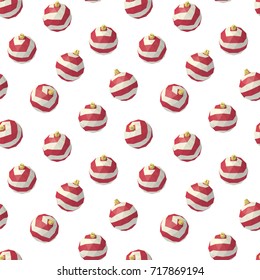 Vector isometric low poly Christmas ball toy with spiral coloring. Seamless background.