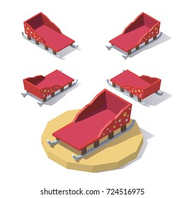 Vector isometric low poly Christmas Sleigh. Christmas Sleigh from different angles.