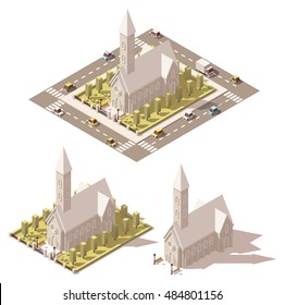 Vector Isometric Low Poly Church Icon