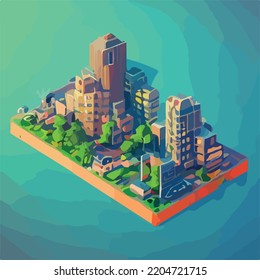 Vector isometric low poly city