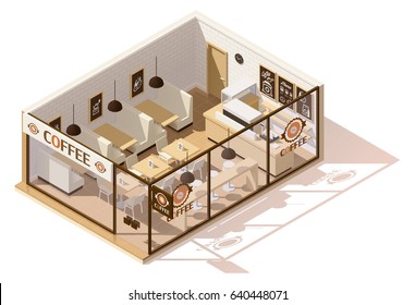 Vector Isometric Low Poly Coffee Shop Interior