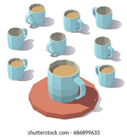 Vector isometric low poly Coffee Cup. Milk coffee.