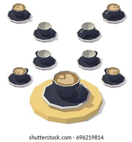 Vector isometric low poly Coffee Cup. Cappuccino foam in the form of a heart.
