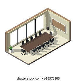 Vector Isometric Low Poly Conference Room.